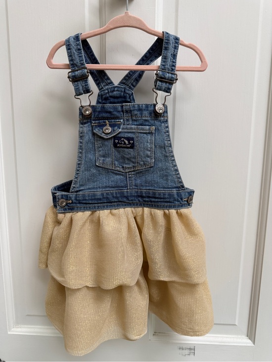 Jordache Other - Jordache 5T Girls Denim Overalls with Shimmering Gold Tiered Skirt Jumper